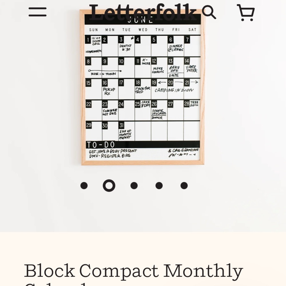 Letterfolk Block Compact Monthly Calendar - BRAND NEW (with small crack)